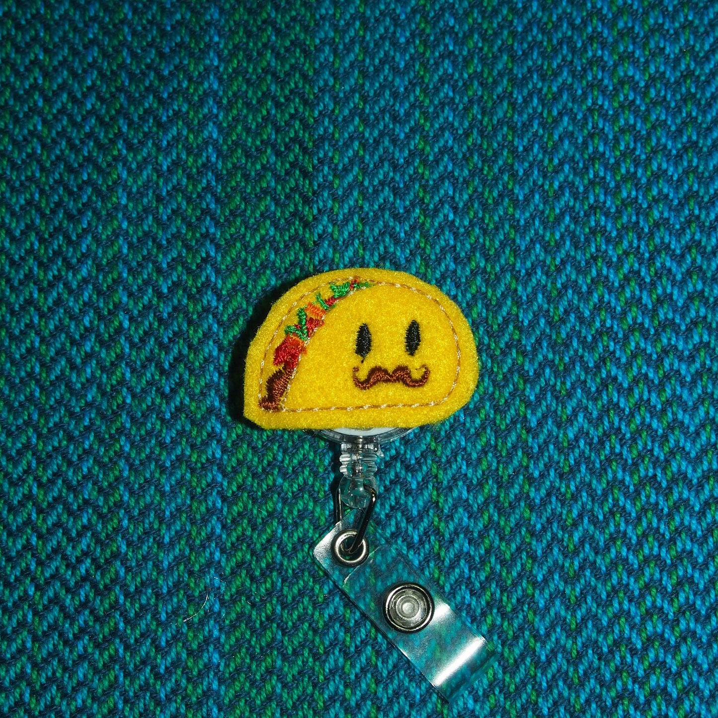 Taco Badge Reel Clip ID Holder Retractable | Badge Reel Badge Buddy Badge Reel ID Reel Taco with Mustache Mexican Food Lover
