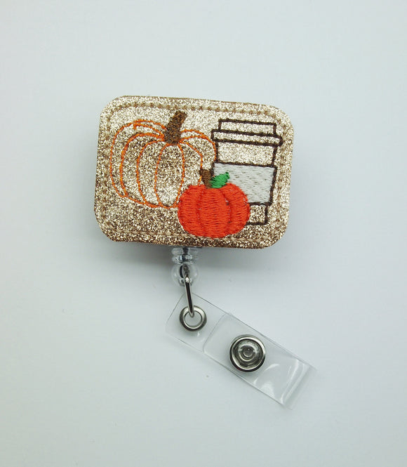 Pumpkin Coffee Badge Reel | Retractable Pumpkin Badge Reel Badge Gift Fall Pumpkin Latte Badge Reel Felt badge reel