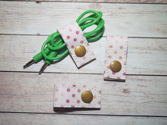 Pink & Gold Dots Cord Keeper Wrap Earbud Organizer iPhone Cord Organizer iPhone Charger Cord Keeper Holder Organizer | Headphone Organizer