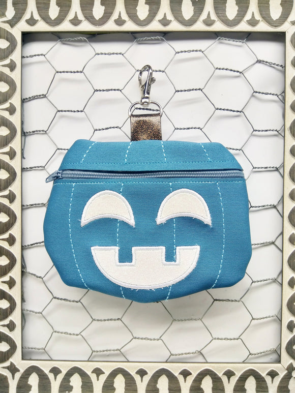 Teal Jack O' Lantern Bag - Pumpkin Bag Halloween Bag Zipper Pouch Keeper Fall Coin Purse key chain Teal Pumpkin
