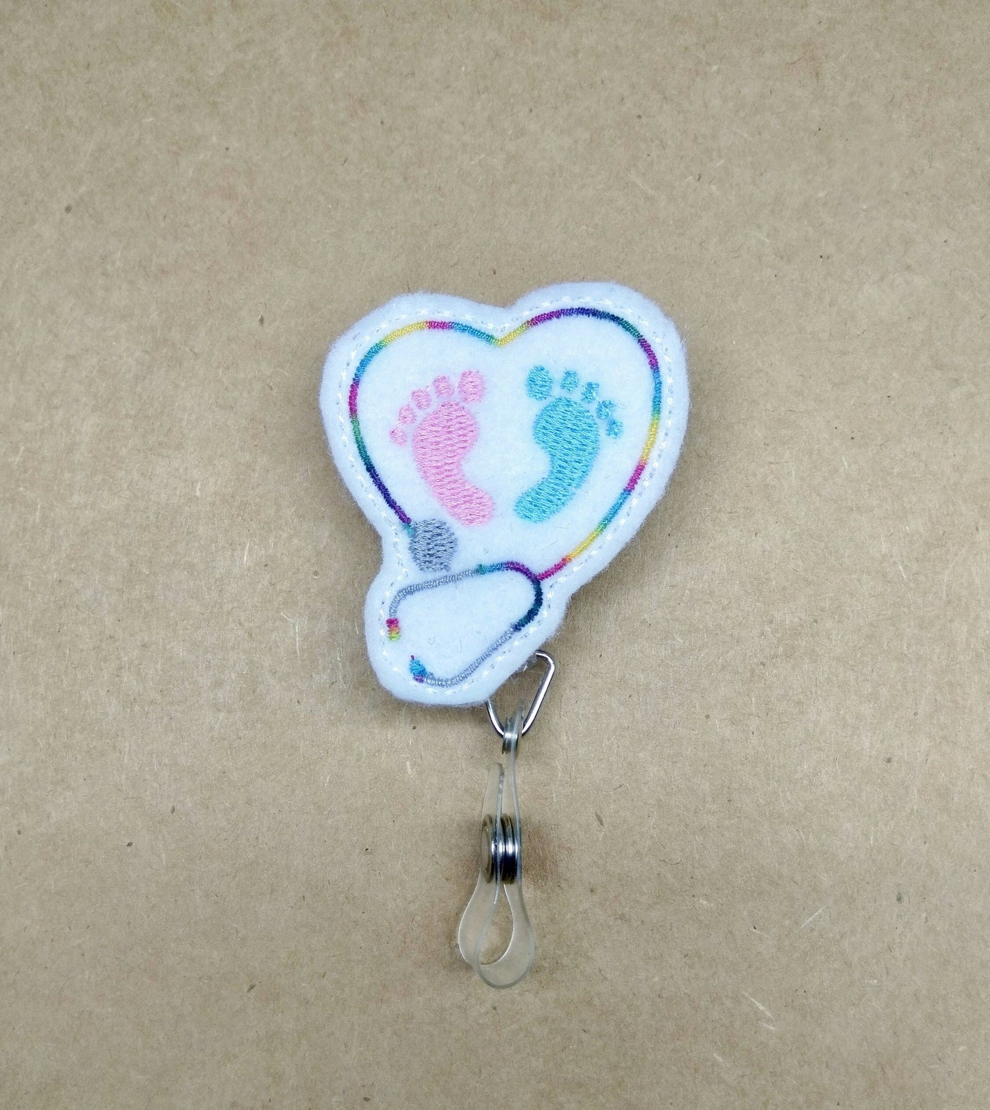 Rainbow Newborn Baby Feet Badge Reel