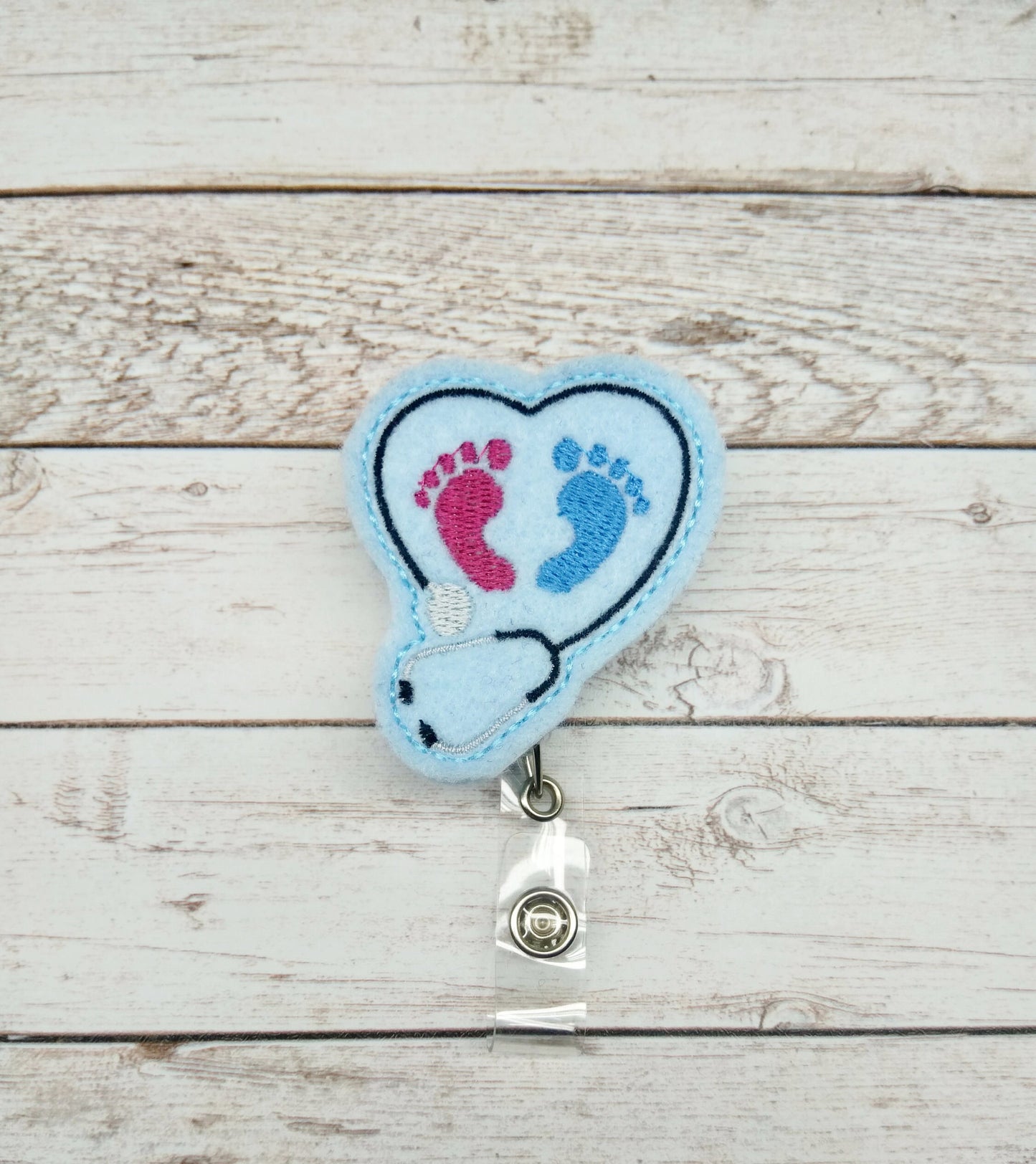 Blue Newborn Baby Feet Badge Reel