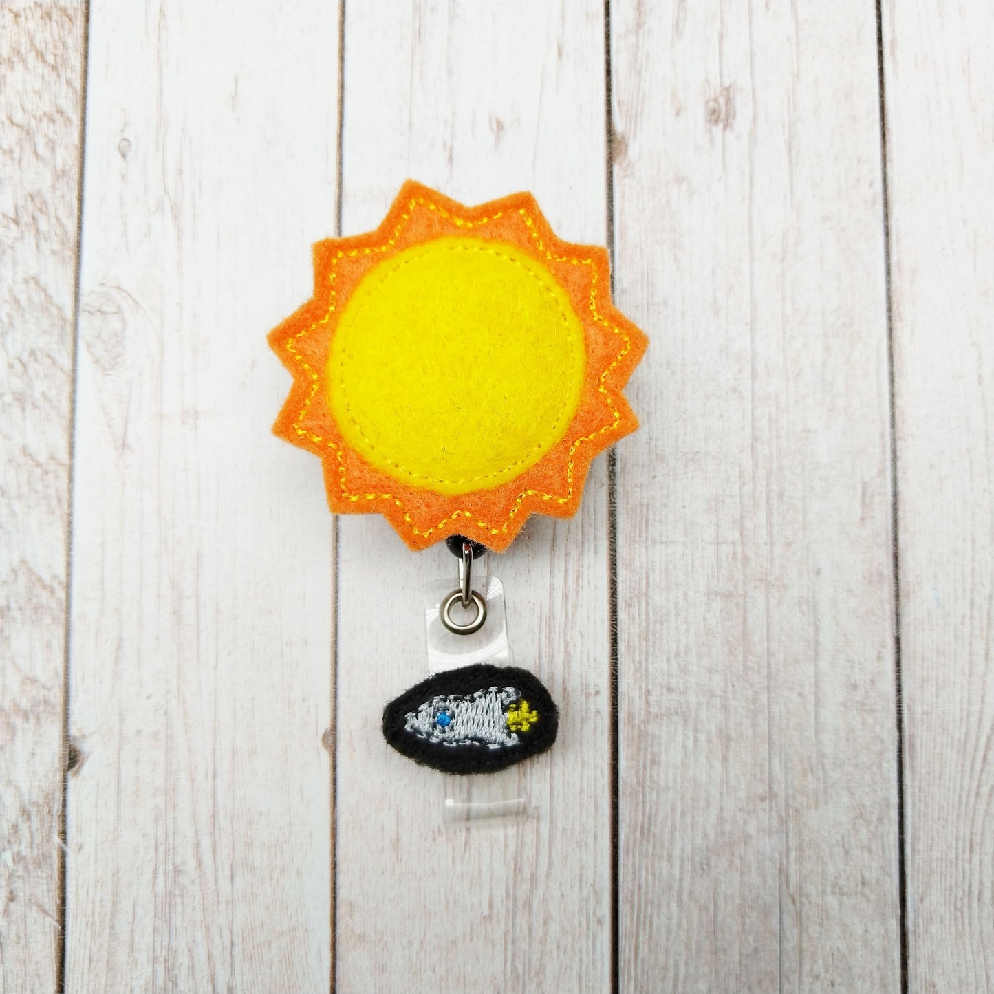 Sun Badge Reel Rocket Badge Reel ID Holder Retractable Nurse Badge Reel Pediatric Nurse Teacher Earth Day Badge Reel Outer Space
