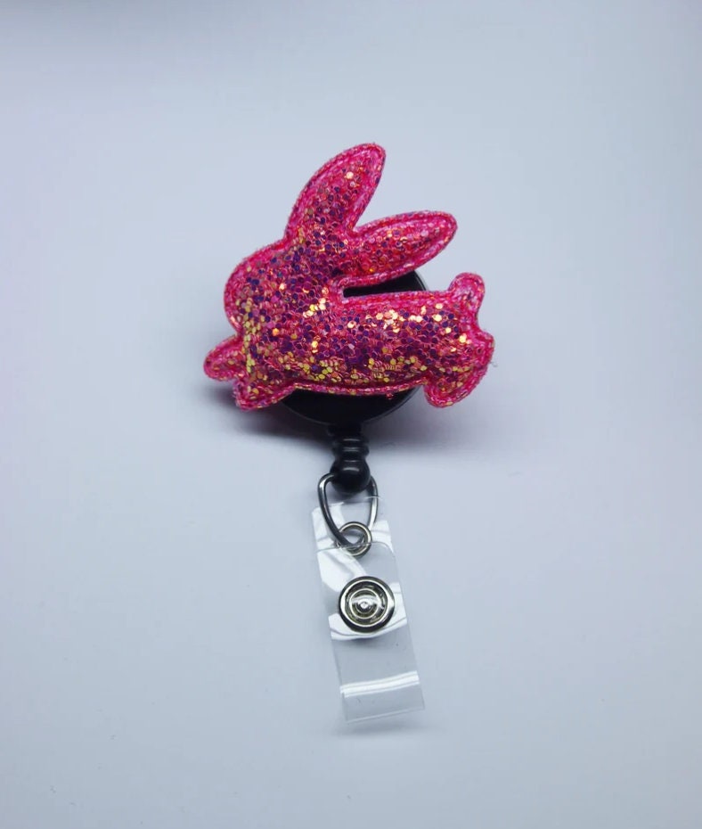 Cute Glitter Bunny Badge Reel