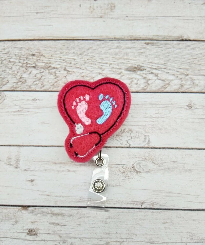 Blue Newborn Baby Feet Badge Reel