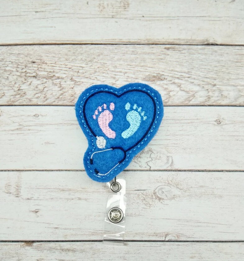 Blue Newborn Baby Feet Badge Reel