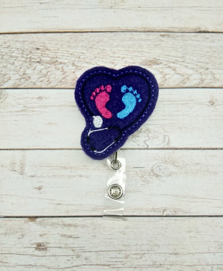 Blue Newborn Baby Feet Badge Reel