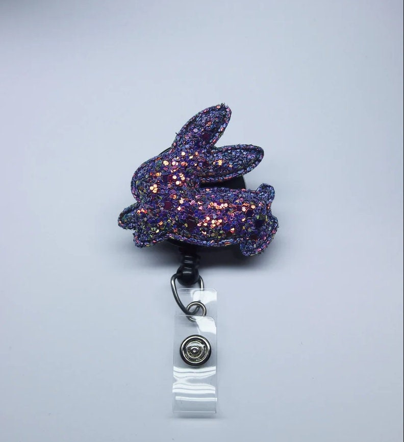 Cute Glitter Bunny Badge Reel