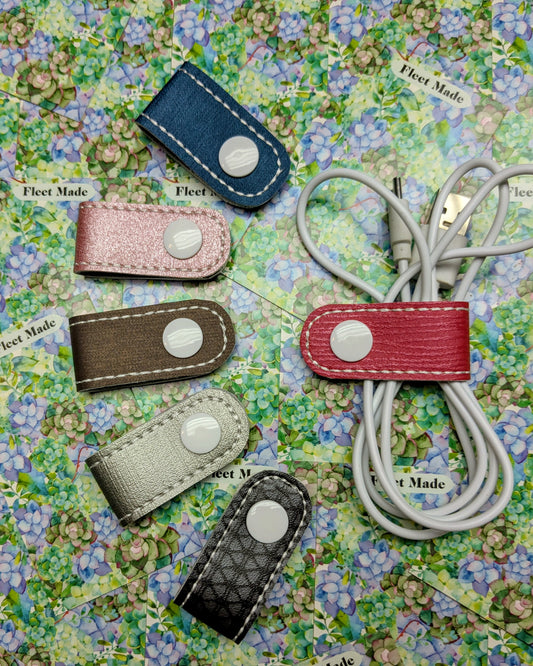 Faux Leather Cord Keeper 2-Pack | You Pick Colors | Earbud and Charger Organizer