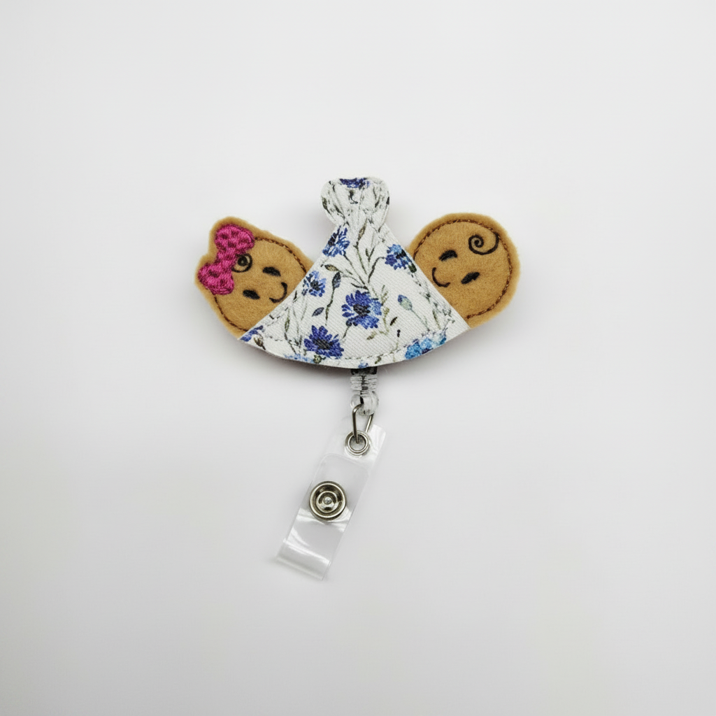 Twin Babies Badge Reel - handmade NICU nurse gift white background