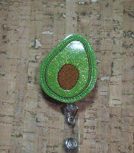 Avocado Badge Reel Clip ID Holder Retractable | Badge Buddy Badge Reel ID Reel Food Badge Clip badge Geeky Badge reel Fun badge reel Glitter