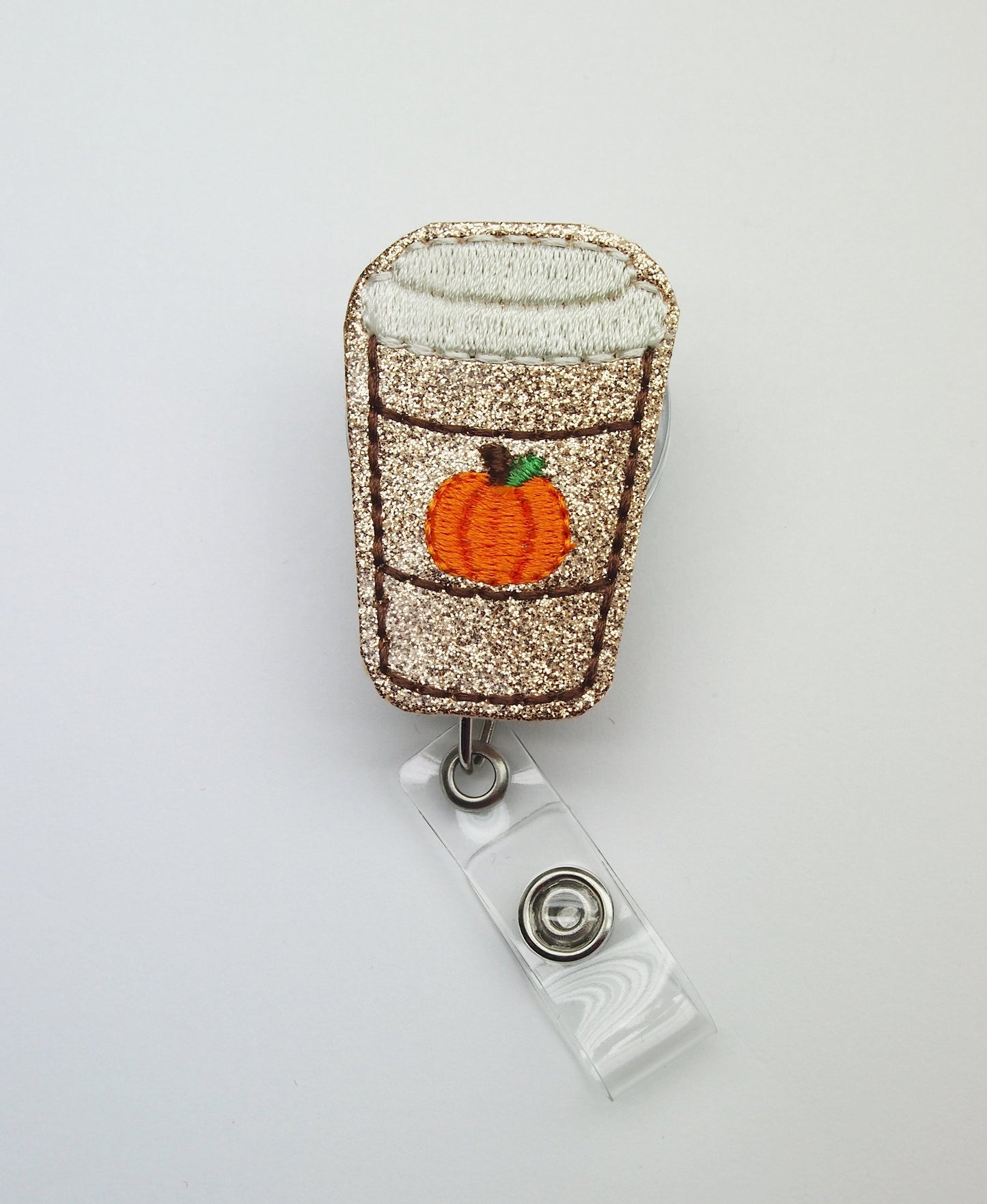 Pumpkin Coffee Badge Reel | Retractable Pumpkin Badge Reel Badge Gift Fall Pumpkin Latte Badge Reel Felt badge reel