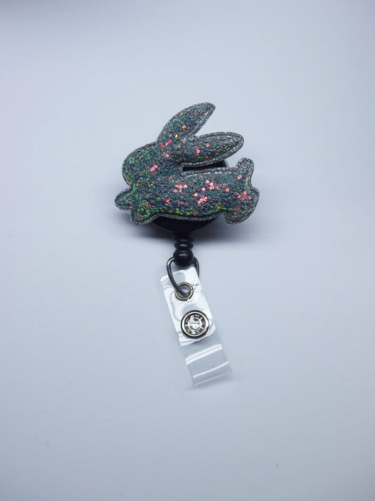 Cute Glitter Bunny Badge Reel