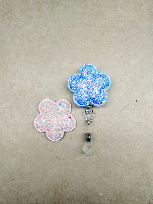 Flower Badge Reel ID Holder Retractable Badge Reel Pediatric Nurse Gift Felt Badge Office Gift Glitter