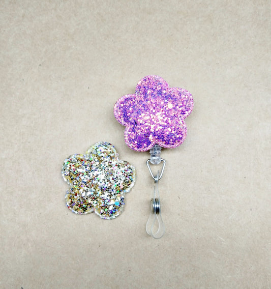 Flower Badge Reel ID Holder Retractable Badge Reel Pediatric Nurse Gift Felt Badge Office Gift Glitter
