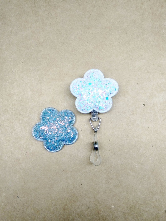 Flower Badge Reel ID Holder Retractable Badge Reel Pediatric Nurse Gift Felt Badge Office Gift Glitter