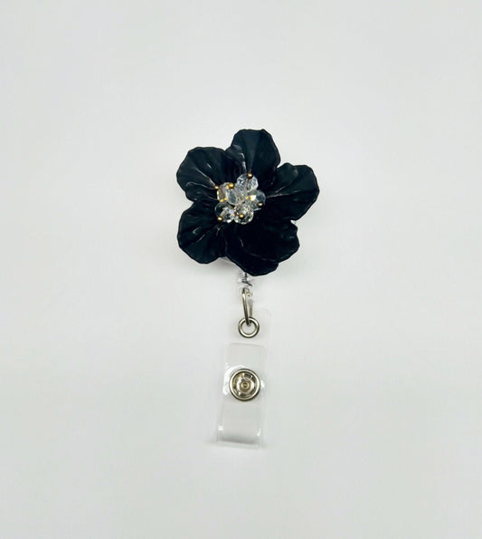 Flower Badge Reel Nurse Badge reel Rose badge reel ID Holder Retractable Badge Reel Pediatric Nurse Gift Office badge reel Black