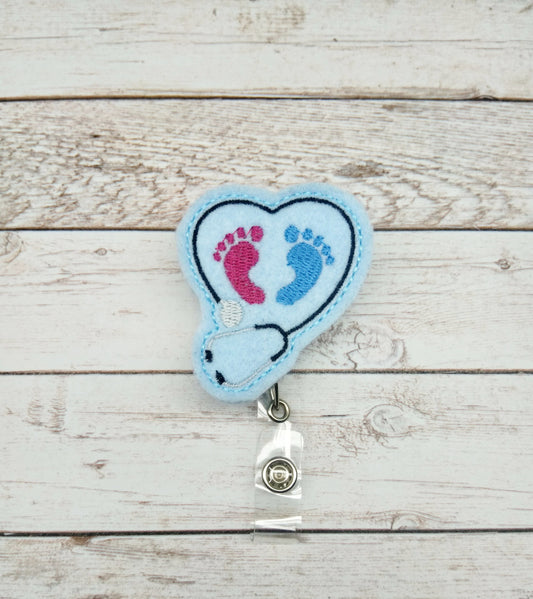 Blue Newborn Baby Feet Badge Reel