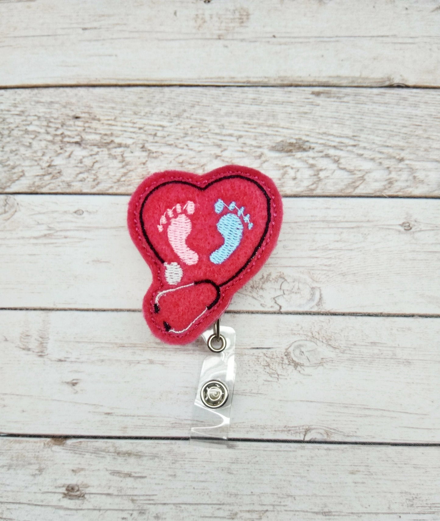 Pink Newborn Baby Feet Badge Reel