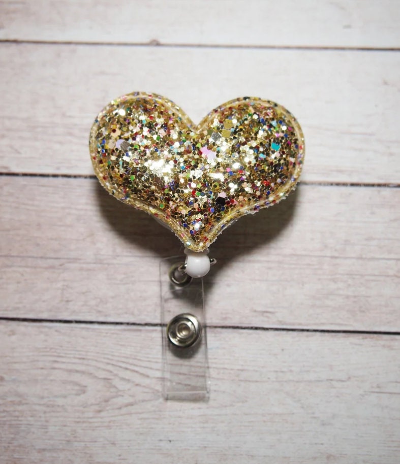 You Pick Cute Glitter Heart Badge Reel ID Holder Retractable Badge Reel Pediatric Nurse Gift Felt Badge Office Gift Glitter You Pick