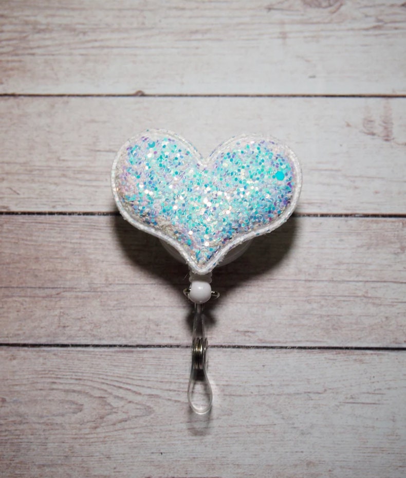 You Pick Cute Glitter Heart Badge Reel ID Holder Retractable Badge Reel Pediatric Nurse Gift Felt Badge Office Gift Glitter You Pick