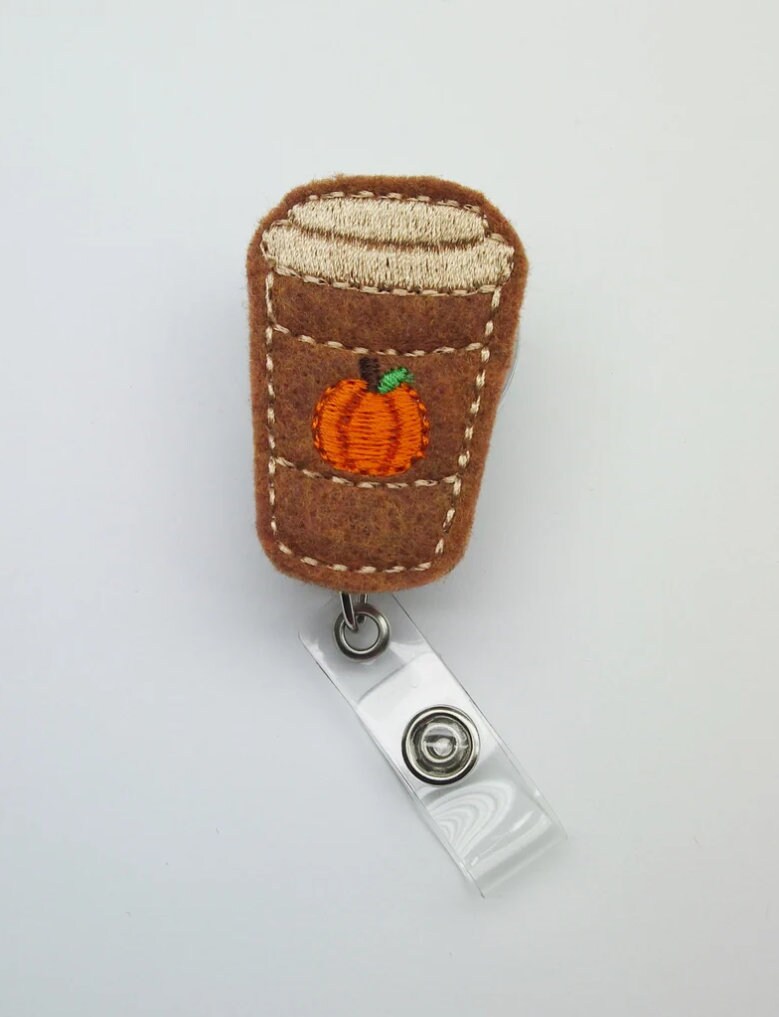 Pumpkin Coffee Badge Reel | Retractable Pumpkin Badge Reel Badge Gift Fall Pumpkin Latte Badge Reel Felt badge reel